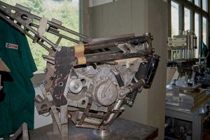 Motorblock und Rahmenkonstruktion der MZ 1000 im Industriemuseum Zschopau